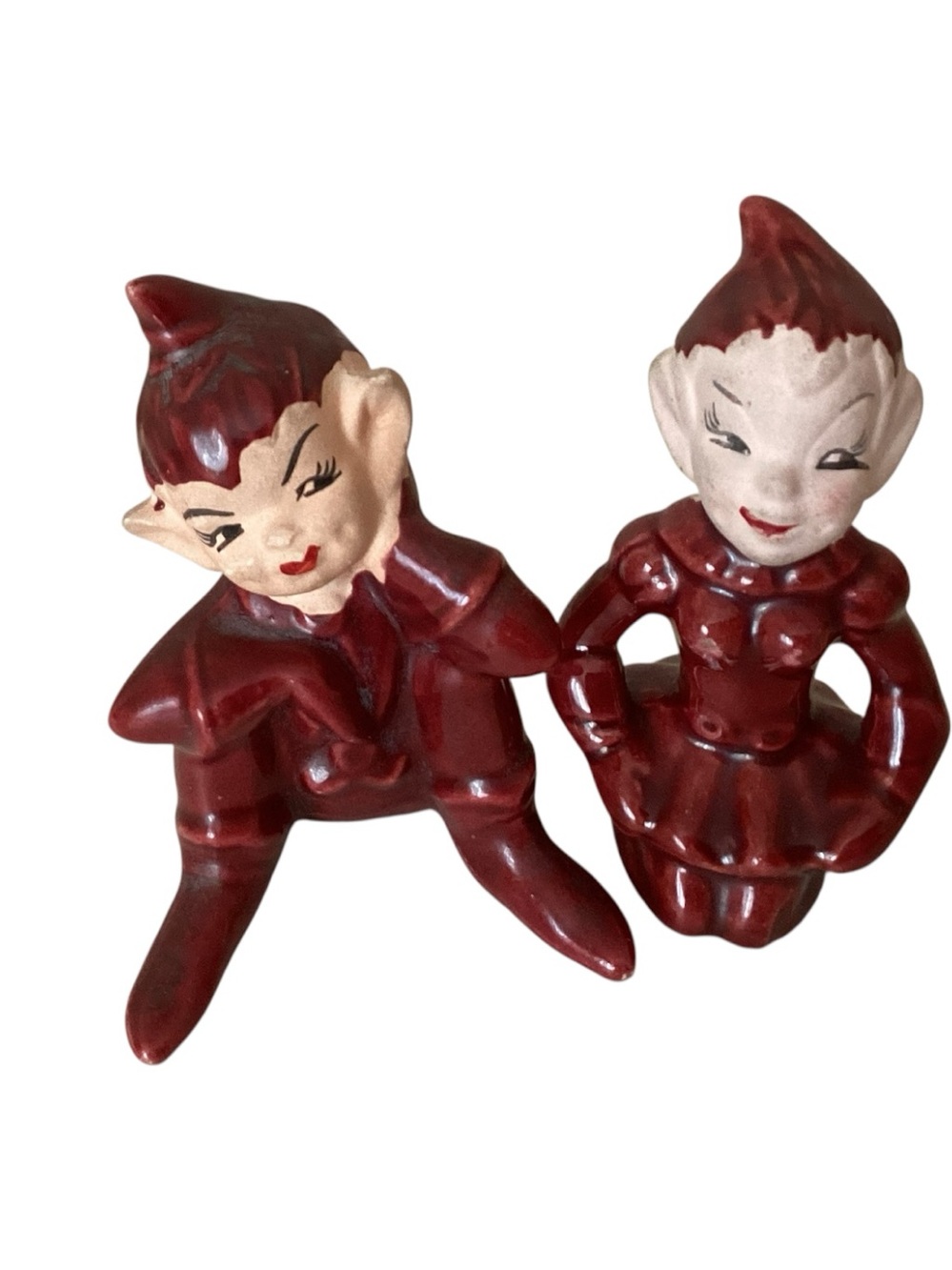 Vintage 50’s Burgundy Gilner Pixie Elf Set of Two Boy and Girl